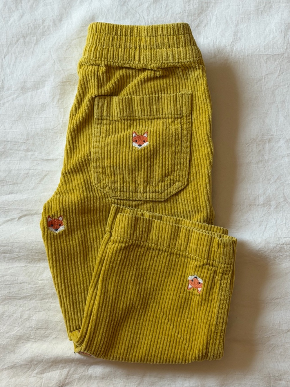 Mini Boden Mustard Corduroy Fox Embroidered Pants 2-3Y